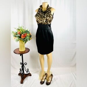 London Times 10P Dress Multi-Browns Leopard and Black